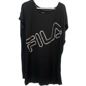 Fila Intimates Sleep Shirt Gown XL Plus Black With Animal Print